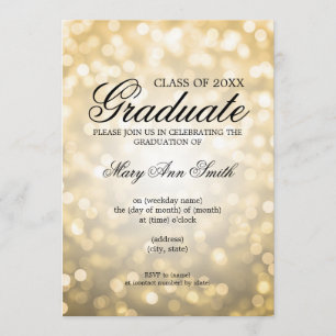 Elegant Graduation Party Gold Glitter Lights Invitation