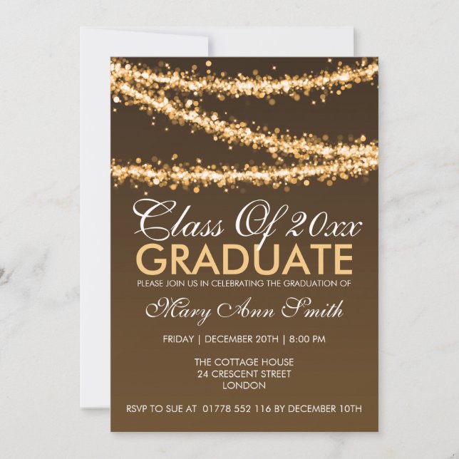 Elegant Graduation Party Gold String Lights Invitation (Front)