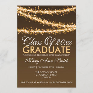 Elegant Graduation Party Gold String Lights Invitation