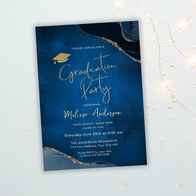 Elegant Graduation Party Navy Blue Invitation (Creator Uploaded)