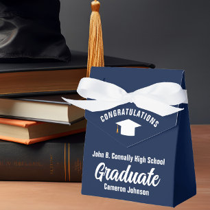 Elegant Graduation Party Navy Blue White Custom Favor Box