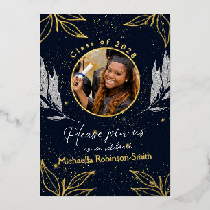 Elegant Graduation Party Navy Gold Foil Invitation