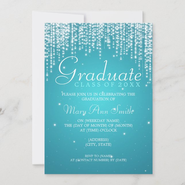Elegant Graduation Party Night Dazzle Turquoise Invitation (Front)
