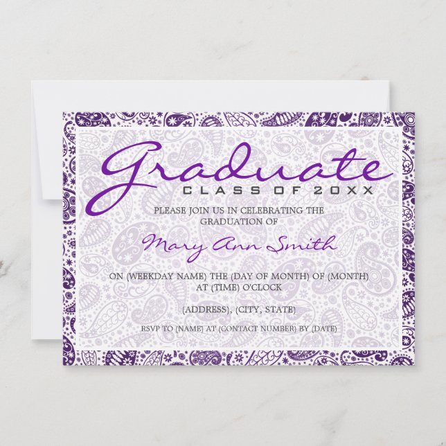 Elegant Graduation Party Paisley Purple Invitation (Front)