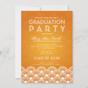 Elegant Graduation Party Scallop Orange Invitation