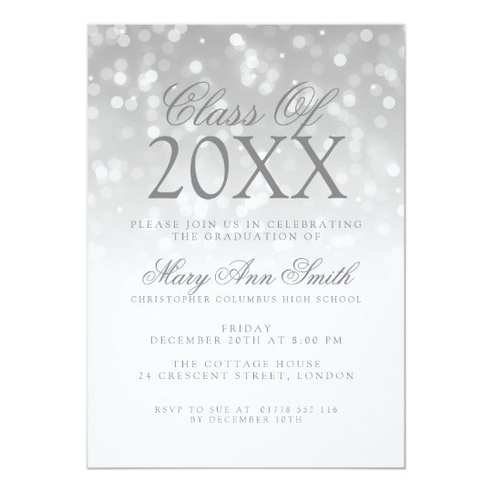 Elegant Graduation Party Silver Sparkle Lights Card