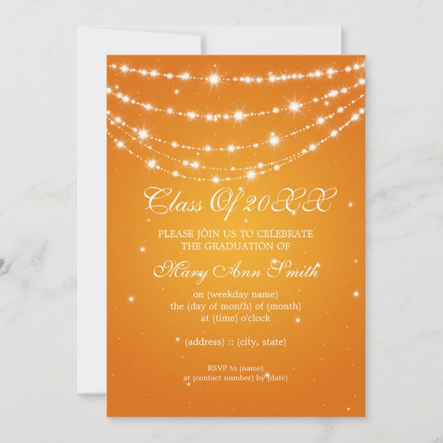 Elegant Graduation Party Sparkling Chain Orange Invitation (Front)