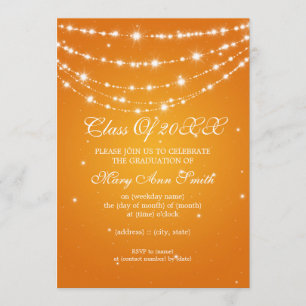 Elegant Graduation Party Sparkling Chain Orange Invitation