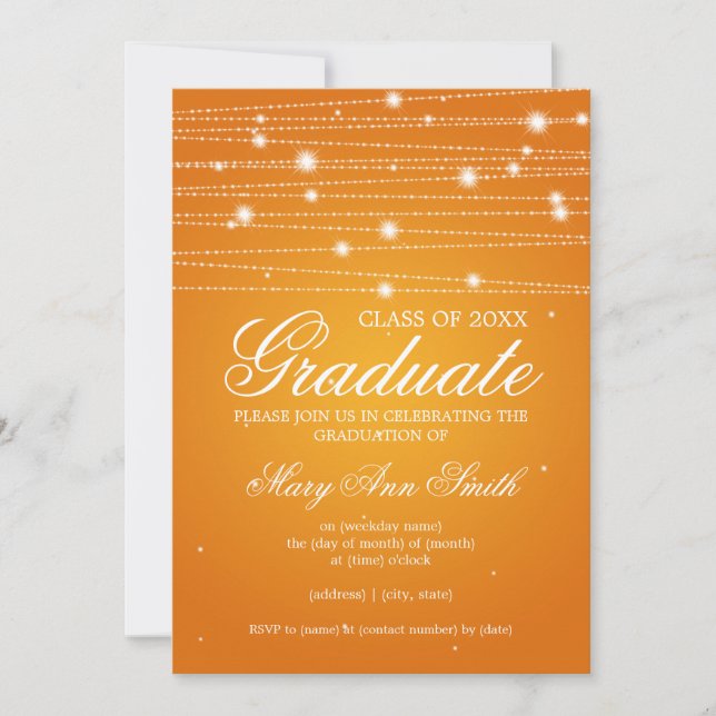Elegant Graduation Party Sparkling Lines Orange Invitation (Front)