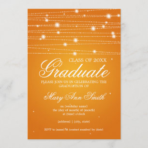 Elegant Graduation Party Sparkling Lines Orange Invitation