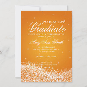 Elegant Graduation Party Sparkling Wave Orange Invitation