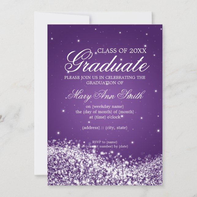 Elegant Graduation Party Sparkling Wave Purple Invitation (Front)