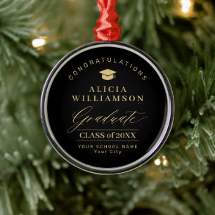 Elegant graduation personalized gold black metal ornament