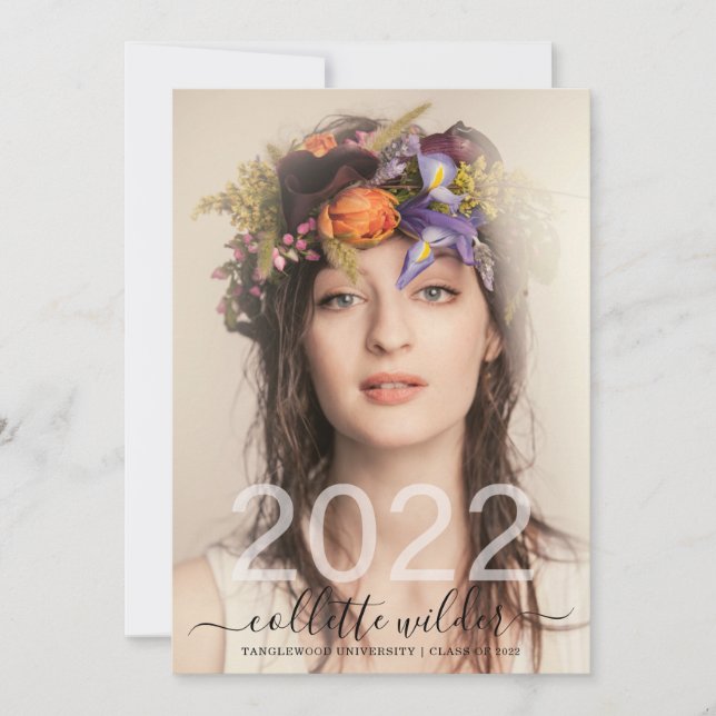 Elegant Graduation Photo Floral Class Of 2022  Invitation (Front)