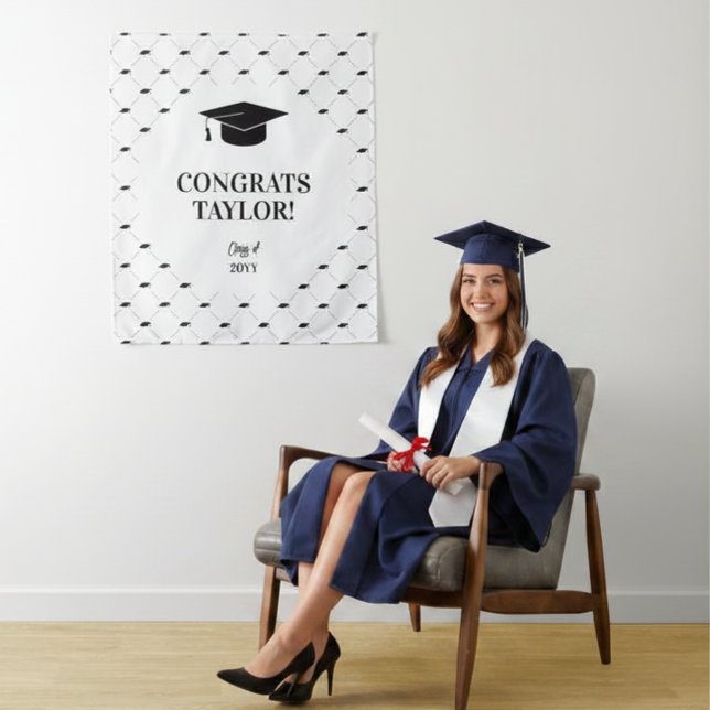 Elegant Graduation Photo Personalized Backdrop Tapestry (Creator Uploaded)