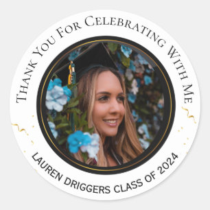 Elegant Graduation Photo  Year Glitter Classic Round Sticker