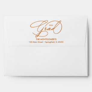 Elegant Graduation Script Burnt Orange Lined Envelope