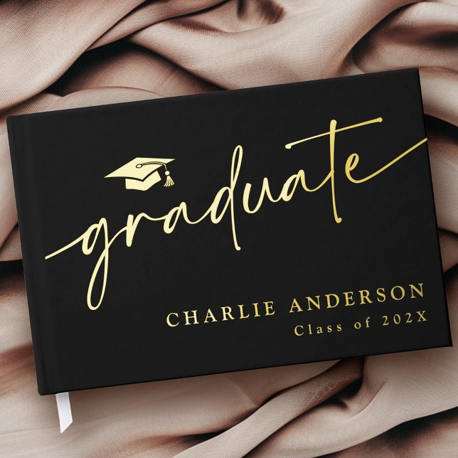 Elegant graduation script graduate cap name real guest book (Elegant graduation script graduate cap name real foil guest book)
