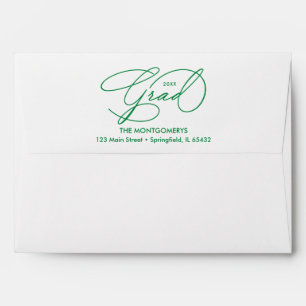 Elegant Graduation Script Green Lined Envelope