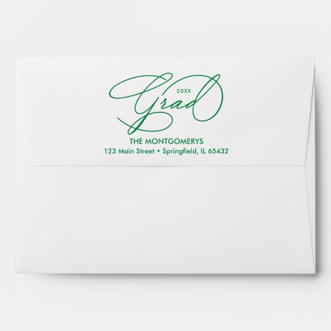 Elegant Graduation Script Green Lined Envelope (Back (Top Flap))