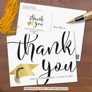 Elegant Graduation Thank You Faux Metallic Gold Postcard