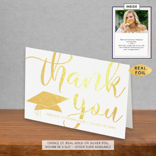 Elegant Graduation Thank You Script Photo Foil Card