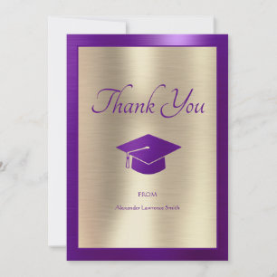 Elegant Graduation Thank You Script Purple Gold Card