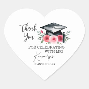 Elegant Graduation Thank You Sticker - Black Cap