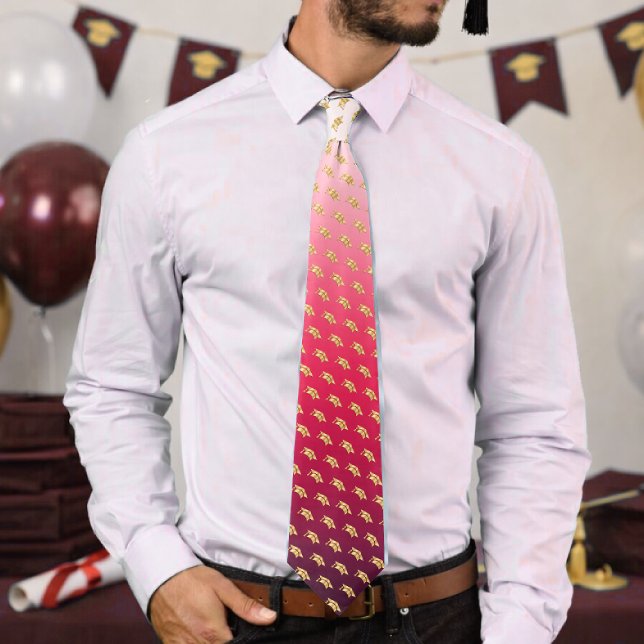 Elegant Graduation Tie Gold Mortarboard Pattern (Creator Uploaded)