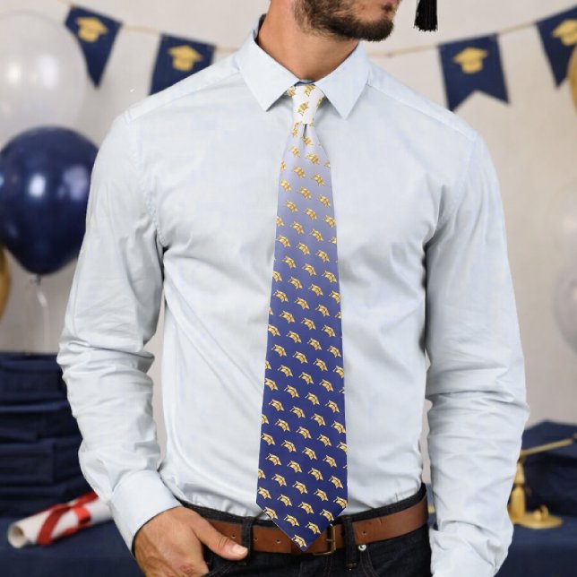 Elegant Graduation Tie Gold Mortarboard Pattern (Creator Uploaded)