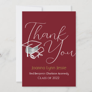Elegant Graduation white Cap Thanks Script Photo Thank You Card