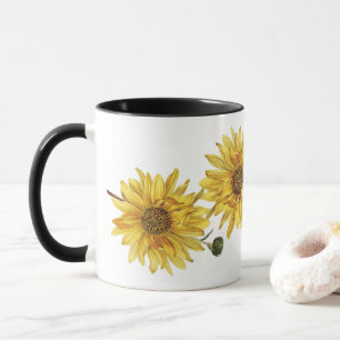 Élégant grain de bois noir et mug de tournesol