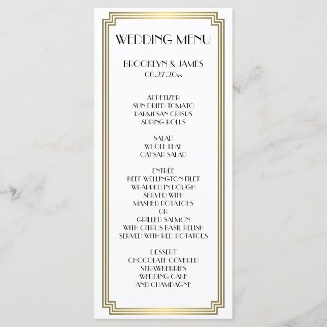 Elégant Grand Gatsby Art Déco Menu Mariage (Devant)