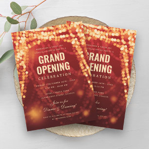 Elegant Grand Opening Business Red Gold Lights Invitation