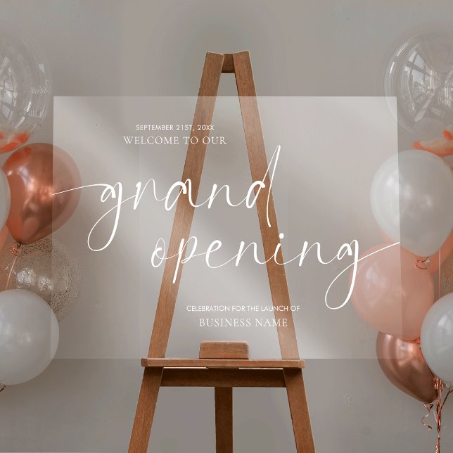 Elegant Grand Opening Transparent Welcome Acrylic Sign (Elegant business grand opening acrylic welcome sign *image is a mockup; easel is not included* )