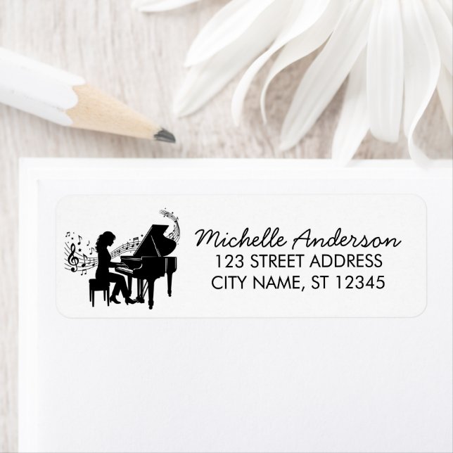 Elegant Grand Piano Music Notes Return Address     (Insitu)