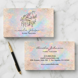 Elegant Grand Piano with Flowers Music Teacher  Business Card