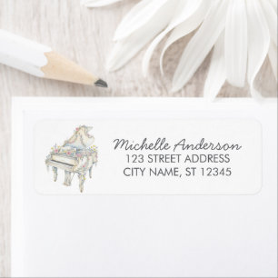 Elegant Grand Piano with Flowers Return Address   