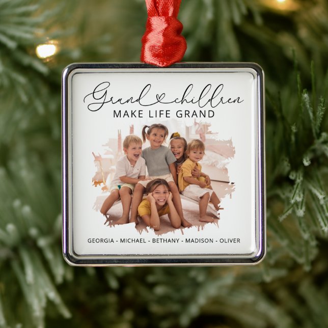 Elegant Grandchildren Photo Christmas Metal Ornament (Tree)