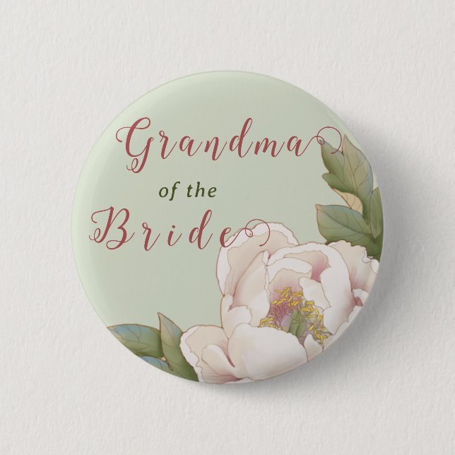 Elegant Grandma of the Bride Sage and Blush Floral 2 Inch Round Button (Front)