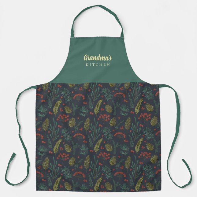Elegant Grandma Winter Botanical Apron (Front)