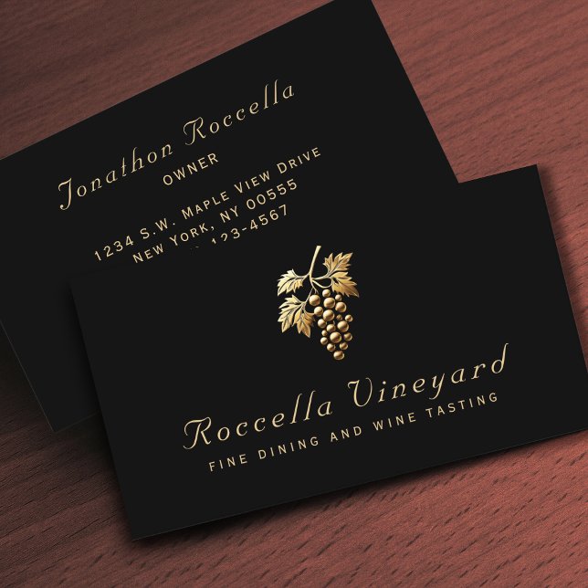 Elegant Grape Winery Vineyard Black Business Card (Creator Uploaded)