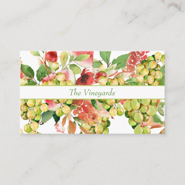 Elegant Grapes and Flowers Garland Business Card (Front)