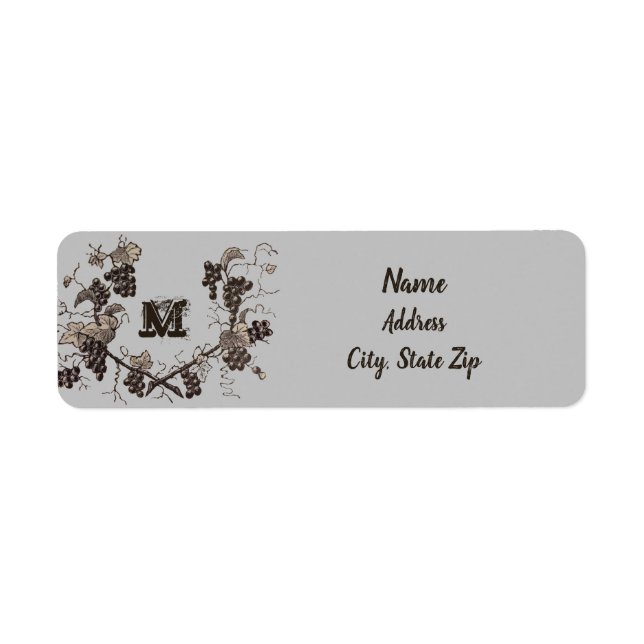 Elegant Grapes and Vines Vintage Etching Monogram (Front)