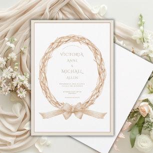 Elegant Grapevine Wreath Burlap Bow Wedding Invitation