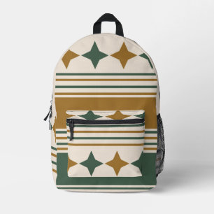 Elegant graphic artwork 60s starbursts Retro Green Printed Backpack