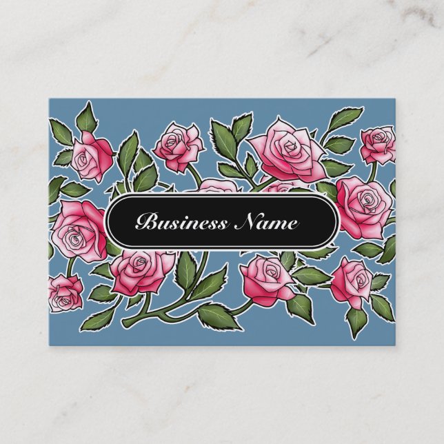 Elegant Graphic Square Floral Blue Business Card (Front)
