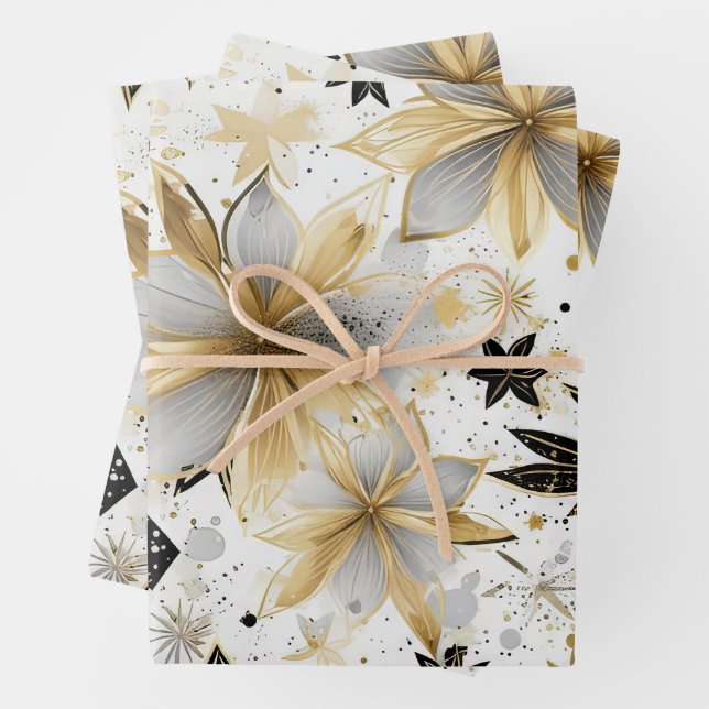Elegant Graphic Starburst Motif Wrapping Paper Sheet (In situ)