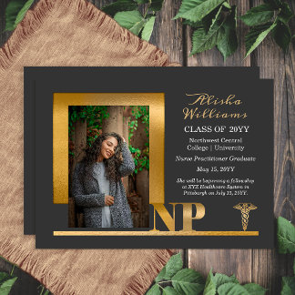 Elegant Graphite Gold NP Nurse Practitioner Gradua Announcement