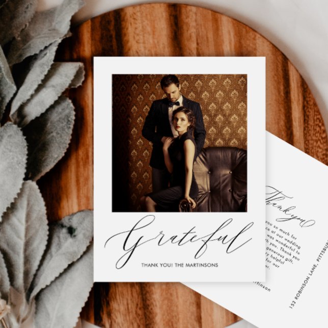 Elegant Grateful Script Photo Wedding Thank You Postcard (Creator Uploaded)
